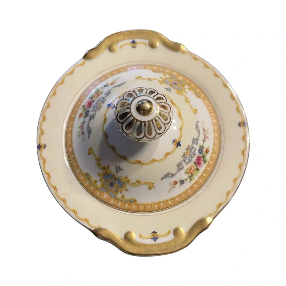 Vtg Meito China Empire Pattern Covered Sugar Bowl Windsor Shape Gold & Blue - Picture 2 of 8